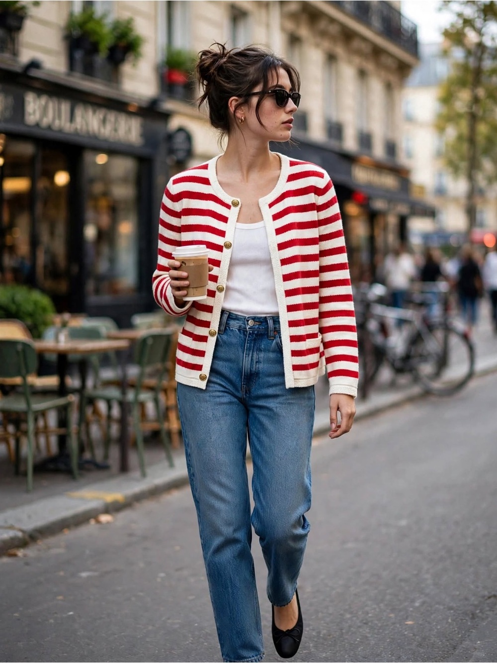 Striped Red & White Knit Button Cardigan